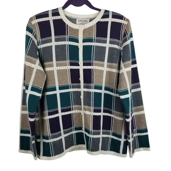 Alfred Dunner Sweaters - Alfred Dunner Vintage Button Up Women's Multicolored Patchwork Cardigan Sz M.